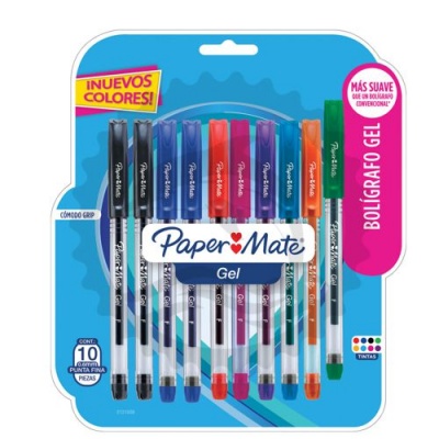 PAPERMATE BOLIGRAFO DE GEL STICK 1.0 MM C/GRIP SET C/10PZ   - [ almacen 2 ]