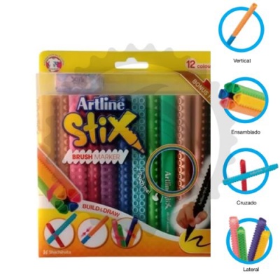 ARTLINE PLUMONES PUNTA PINCEL APILABLE SET C/12PZ ESTUCHE    - [ almacen 2 ]