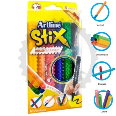 ARTLINE PLUMONES PUNTA PINCEL APILABLE SET C/6PZ ESTUCHE    - [ almacen 2 ]