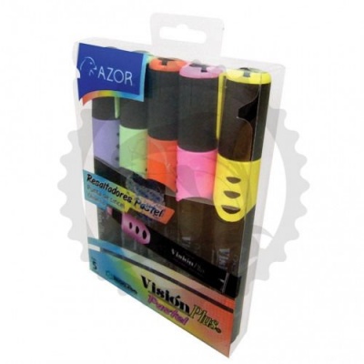 AZOR RESALTADOR  VISION PLUS SET BLISTER C/5PZ  PASTEL - [ almacen 1 ]
